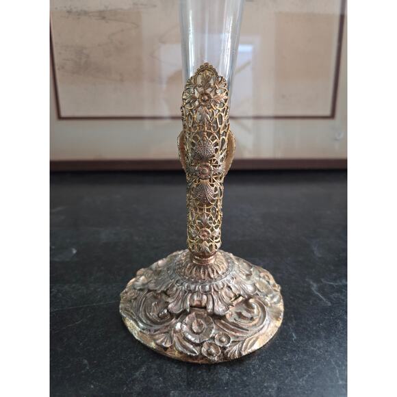 Vintage Matson Ormolu Gold Filigree Rose Bud Vase 12" Hollywood Regency Style - Picture 9 of 10